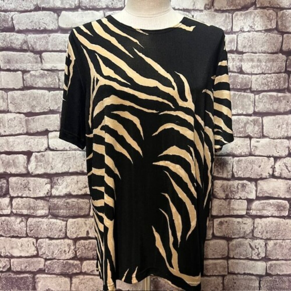 Michel Antoni Black & beige Round Neck Top Size 1X